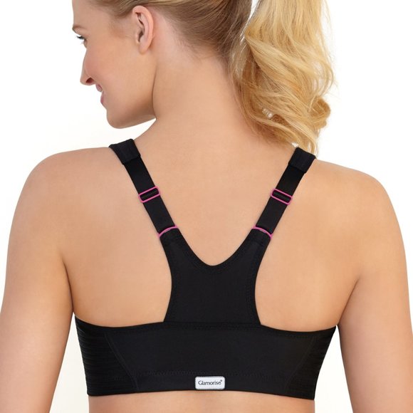 Glamorise SPORT Bra 42B (HIGH-IMPACT) Wicks! (RACERBACK) T-Back Zip-Up Black NEW - Picture 10 of 16